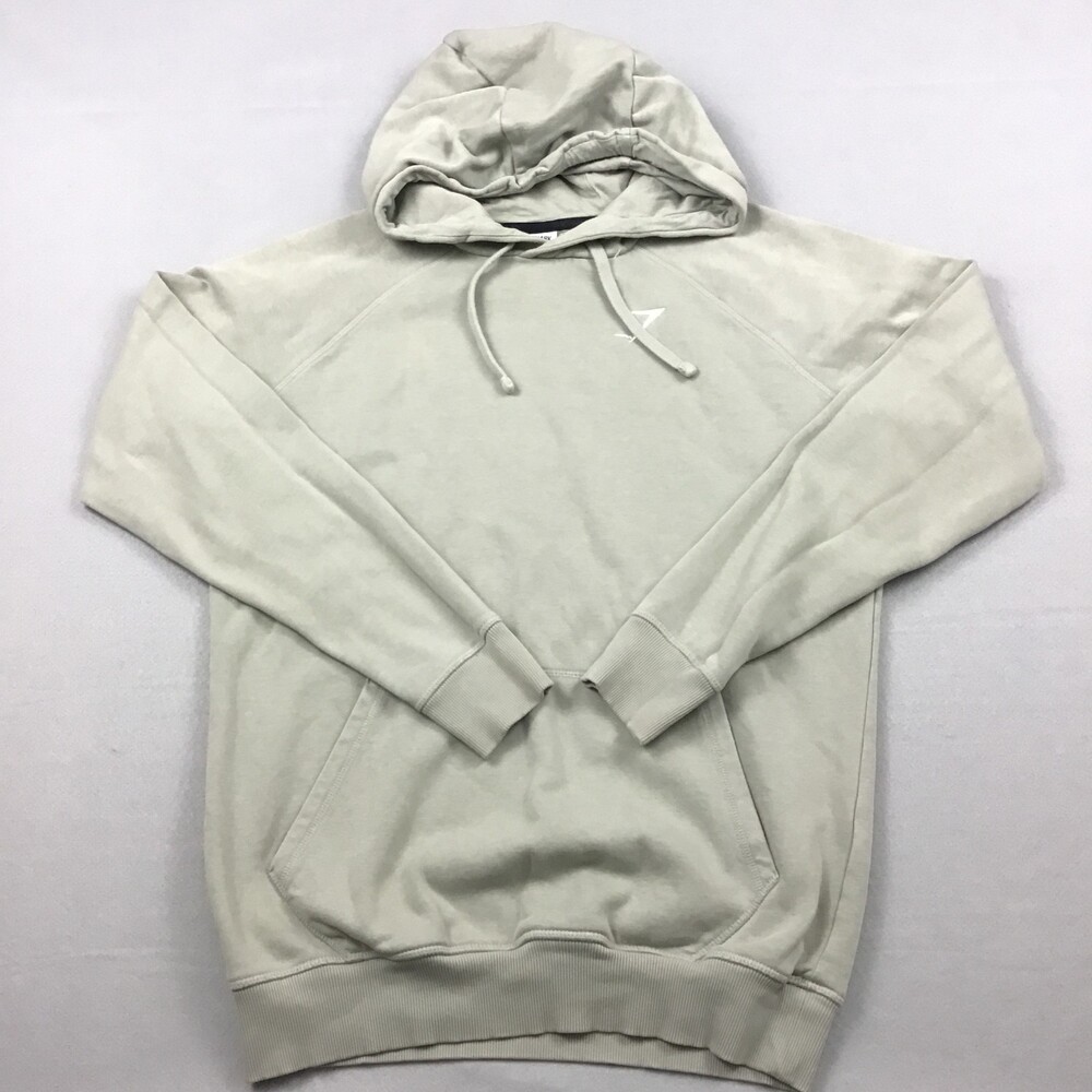 Gymshark Hoodie Men XS Beige Crest Essentials Pullover Sweatshirt Logo Gym